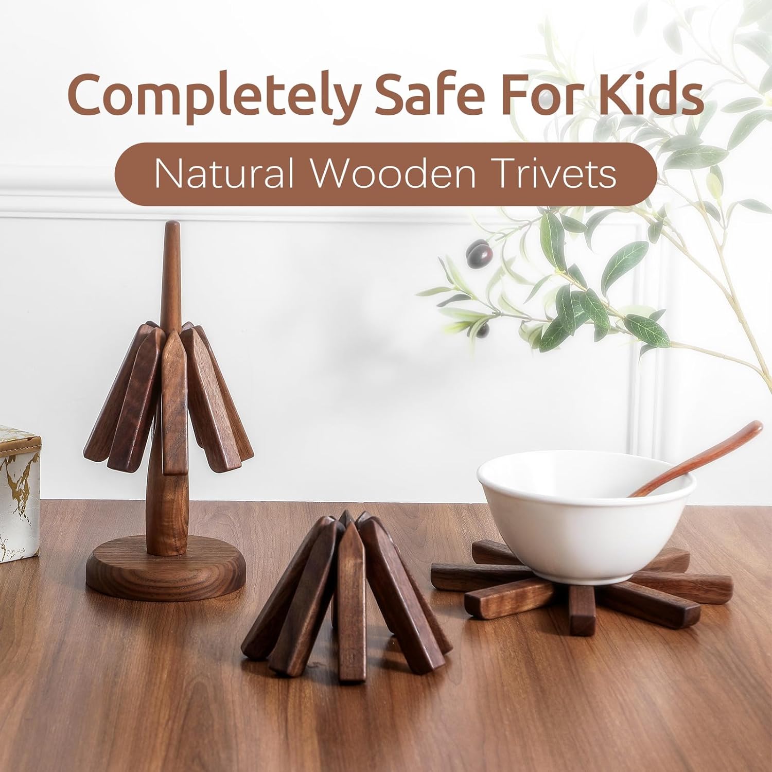 Koazi TreeHive Walnut Wooden Trivet Set For Cup and Tea Pot