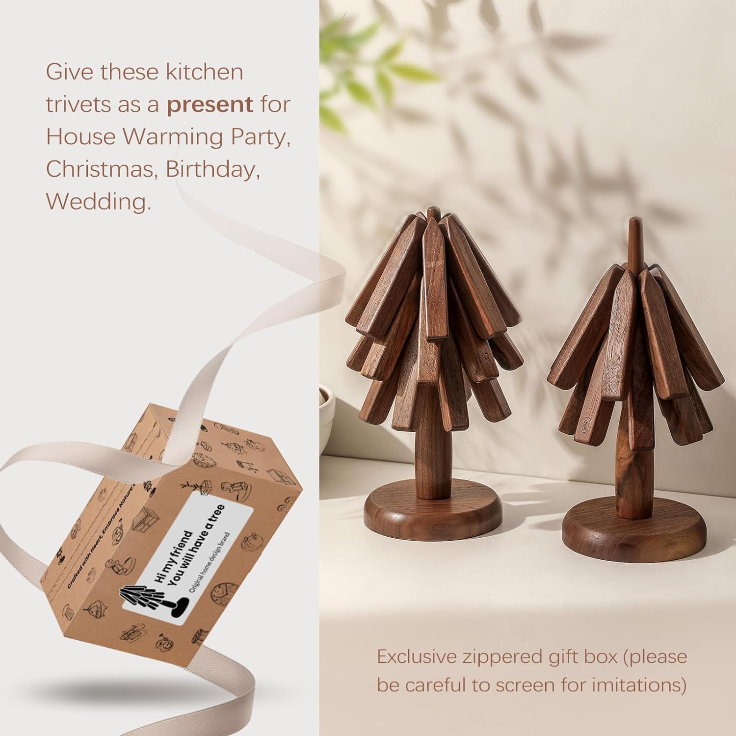 Koazi TreeHive Walnut Wooden Trivet Set For Cup and Tea Pot