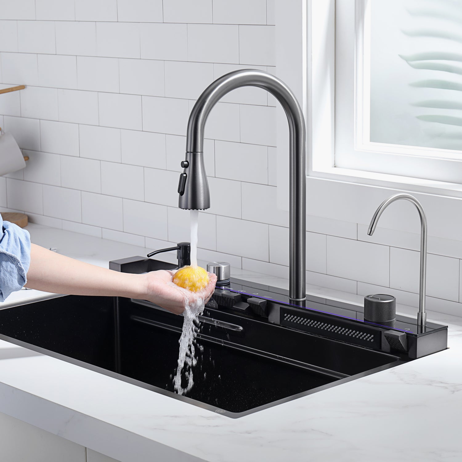 SIDON Futuristic Kitchen Sink with Digital Display and Waterfall Design