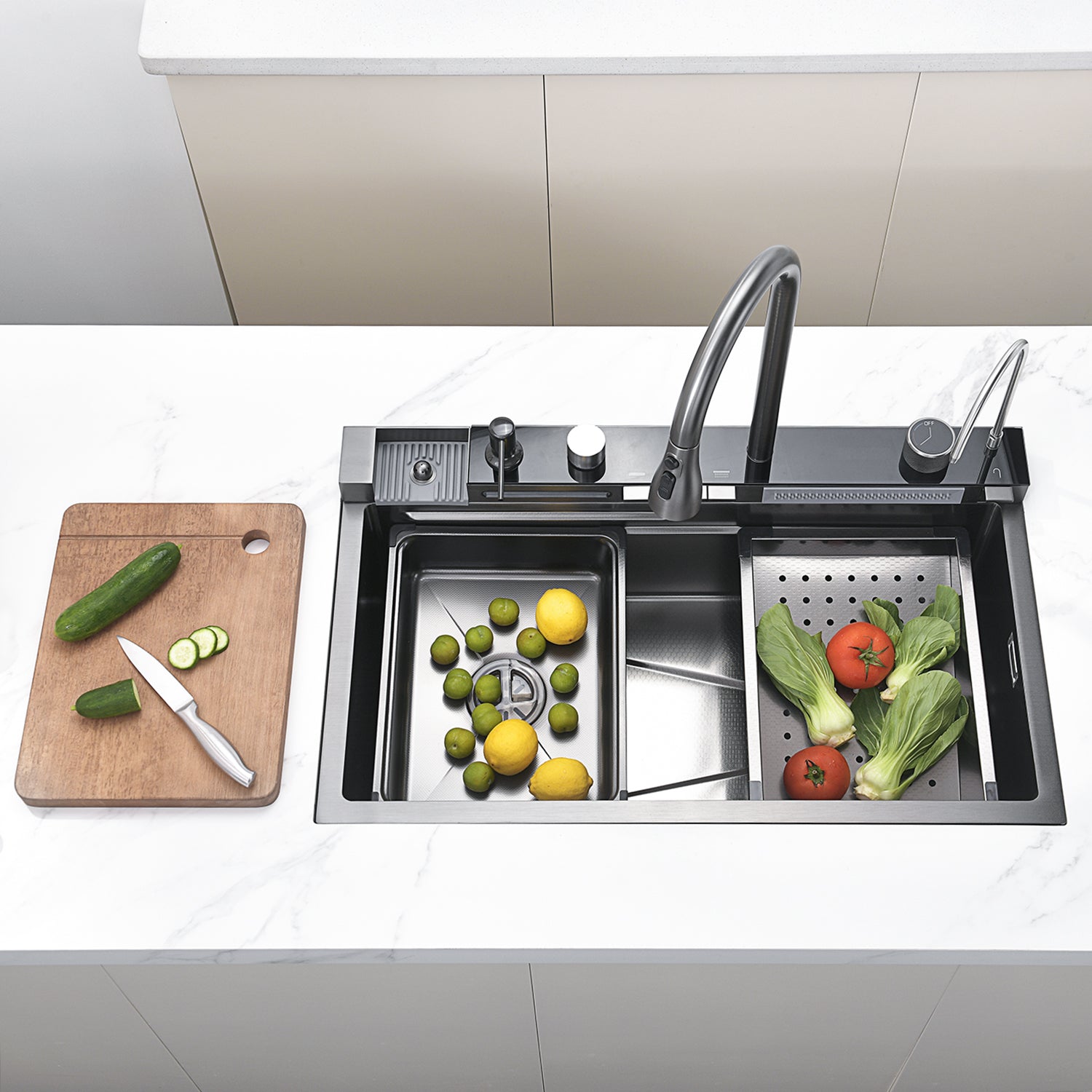 SIDON Futuristic Kitchen Sink with Digital Display and Waterfall Design