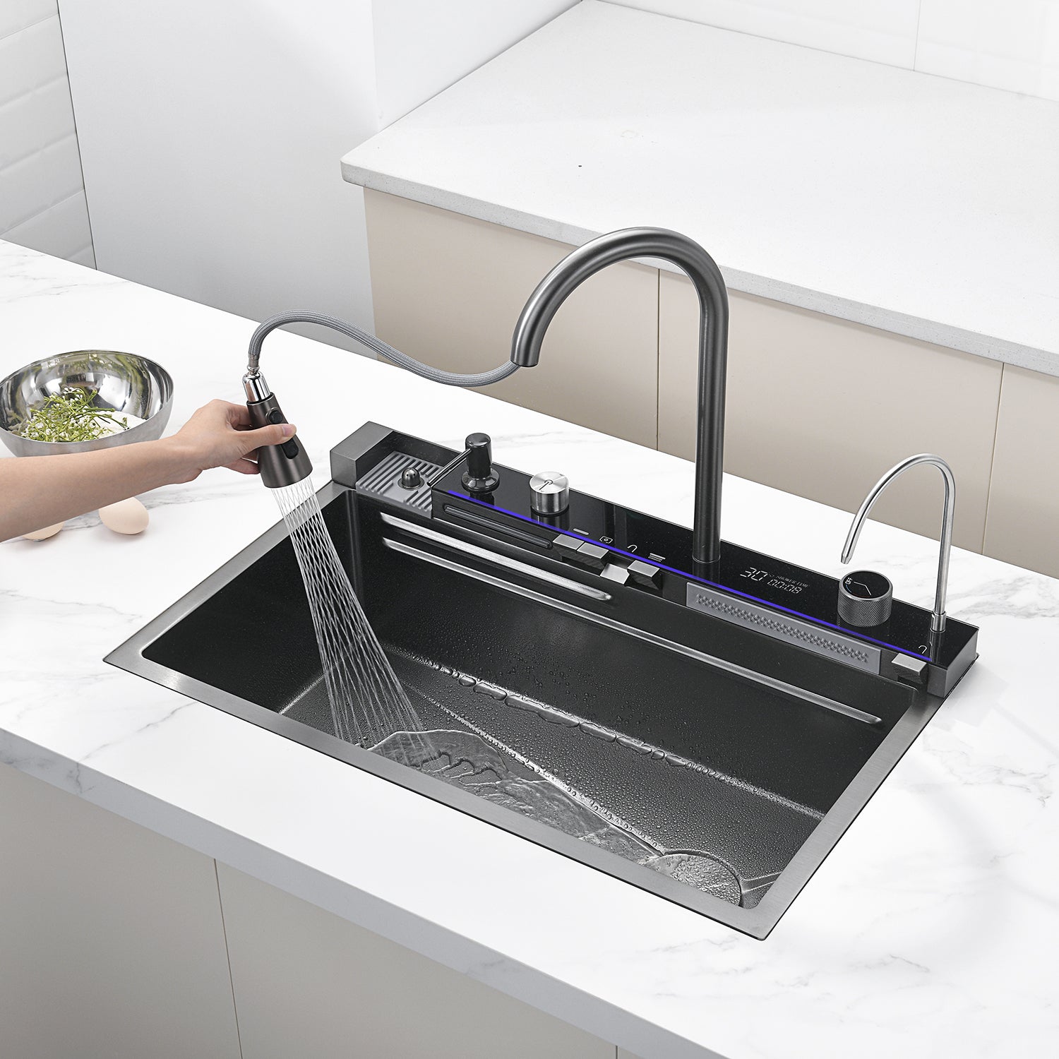 SIDON Futuristic Kitchen Sink with Digital Display and Waterfall Design