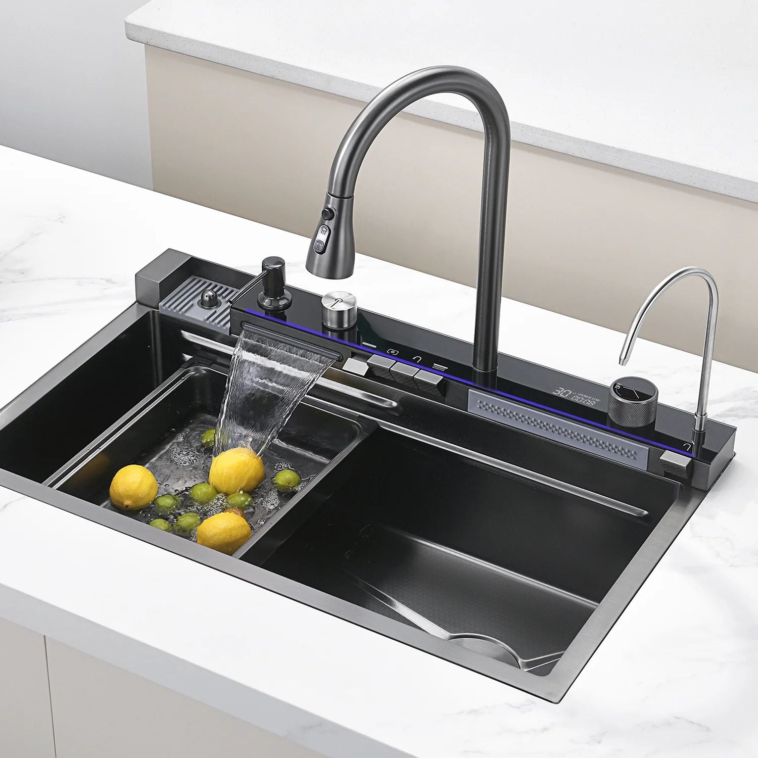 SIDON Futuristic Kitchen Sink with Digital Display and Waterfall Design