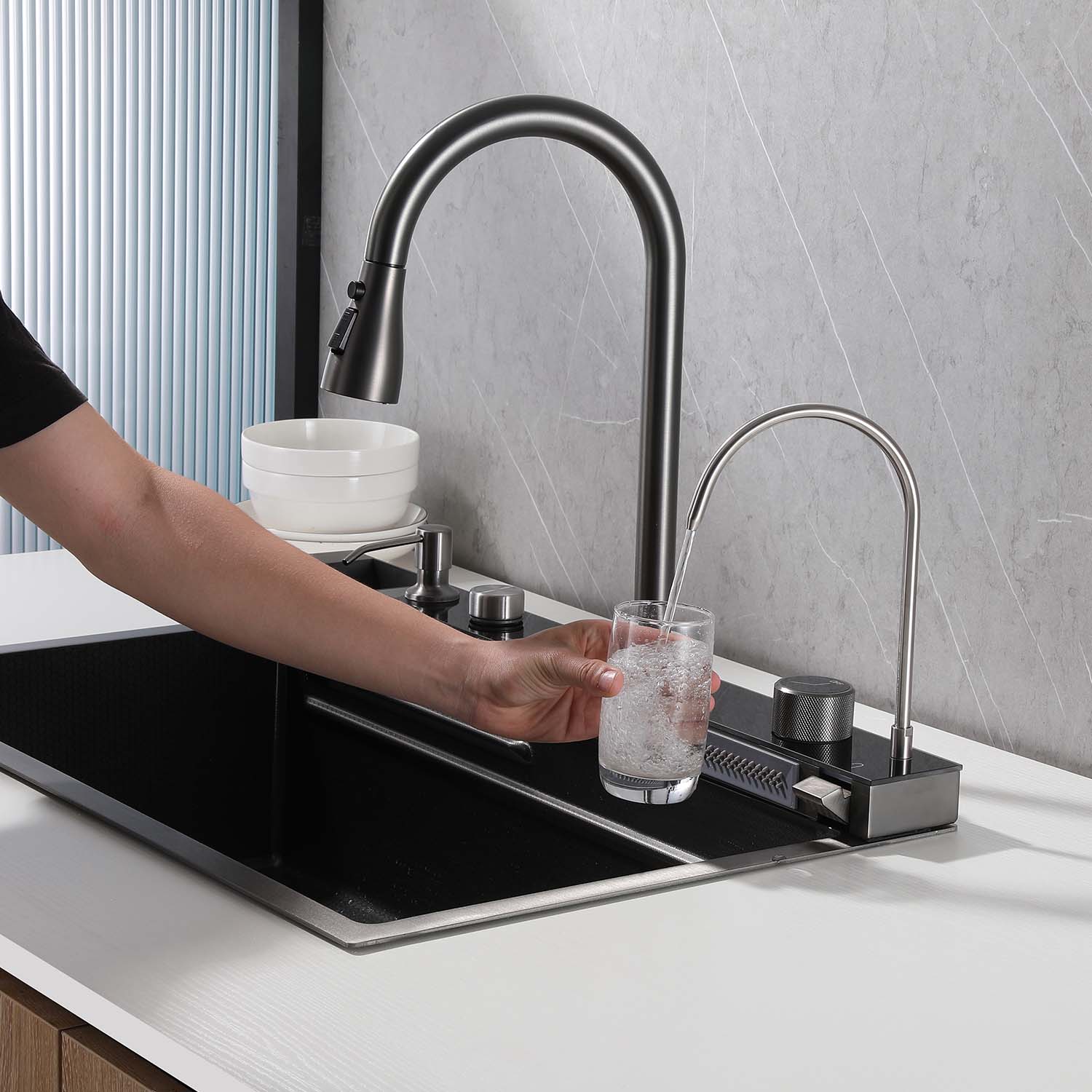 SIDON Futuristic Kitchen Sink with Digital Display and Waterfall Design