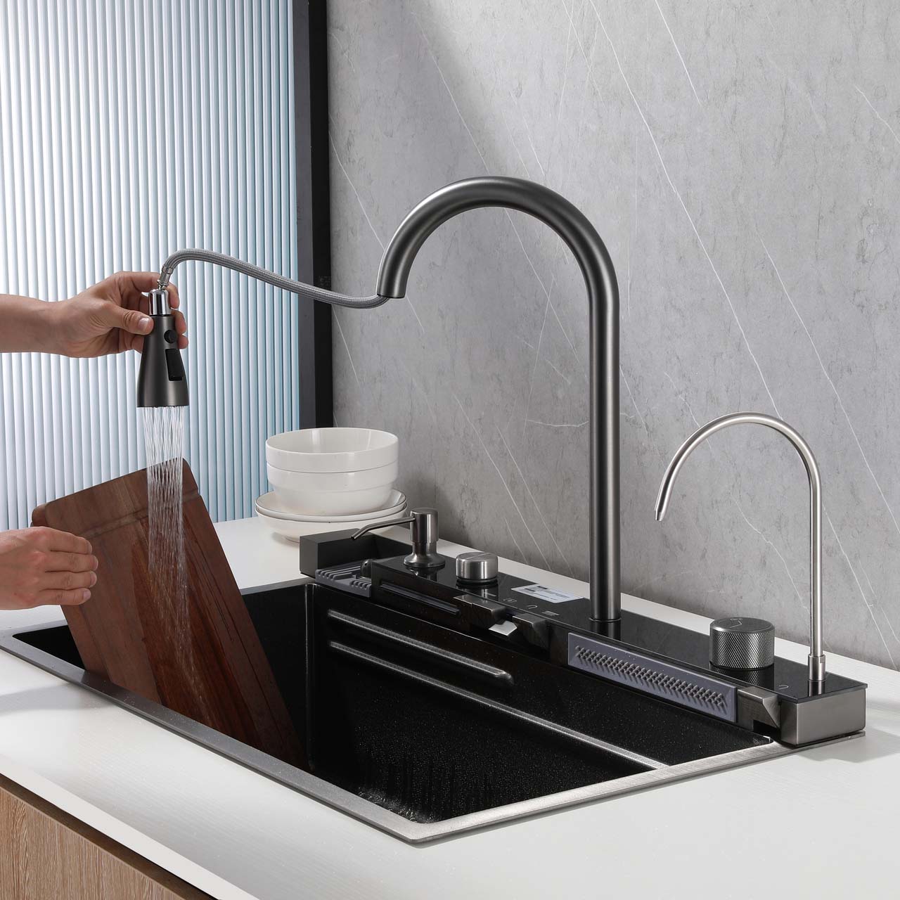 SIDON Futuristic Kitchen Sink with Digital Display and Waterfall Design